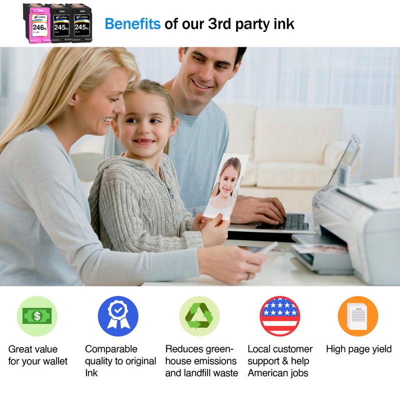Cartlee Compatible Ink Cartridges Replacement for Canon Ink 245 and 246 PG-245xl CL-246xl for iP2820 MG2420 MG2920 MG2922 MG2520 MG2924 MX492 (3 Pack) - Image 2